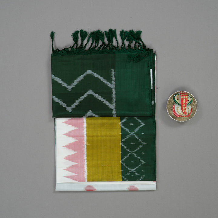 Hayagrivas White Pure Ikkat Soft Silk Saree KBE1225I1-6