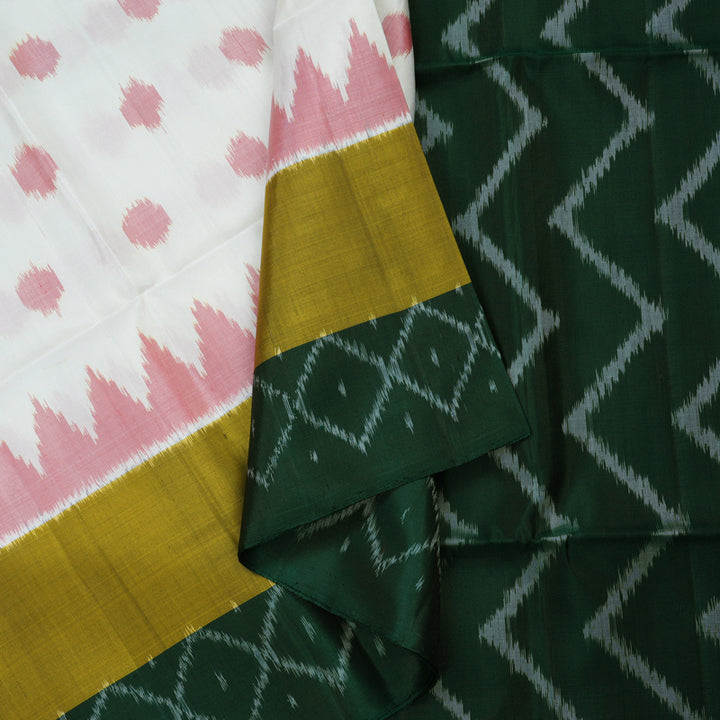 Hayagrivas White Pure Ikkat Soft Silk Saree KBE1225I1-6