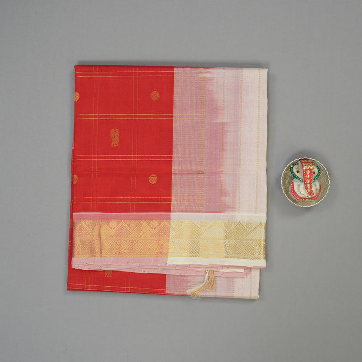 Hayagrivas Handloom Red Pure Silk Cotton Saree with Half White Border KBE1226I5-4