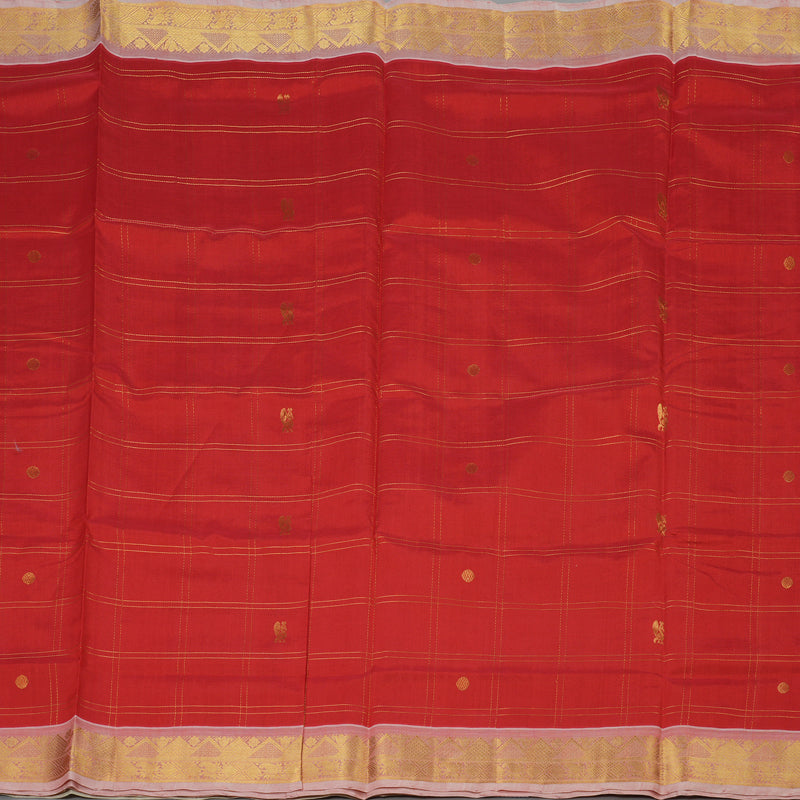 Hayagrivas Handloom Red Pure Silk Cotton Saree with Half White Border KBE1226I5-4