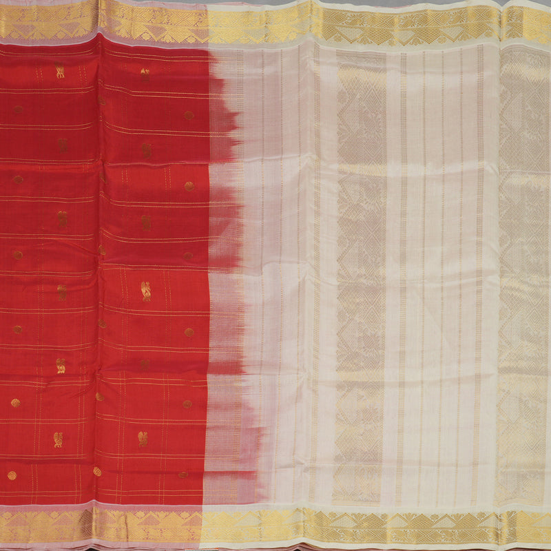 Hayagrivas Handloom Red Pure Silk Cotton Saree with Half White Border KBE1226I5-4