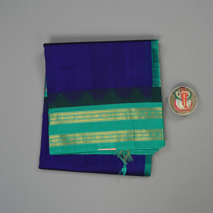 Hayagrivas Handloom Ink Blue Pure Silk Cotton Saree with Sea Green Border KBE1227I12-1