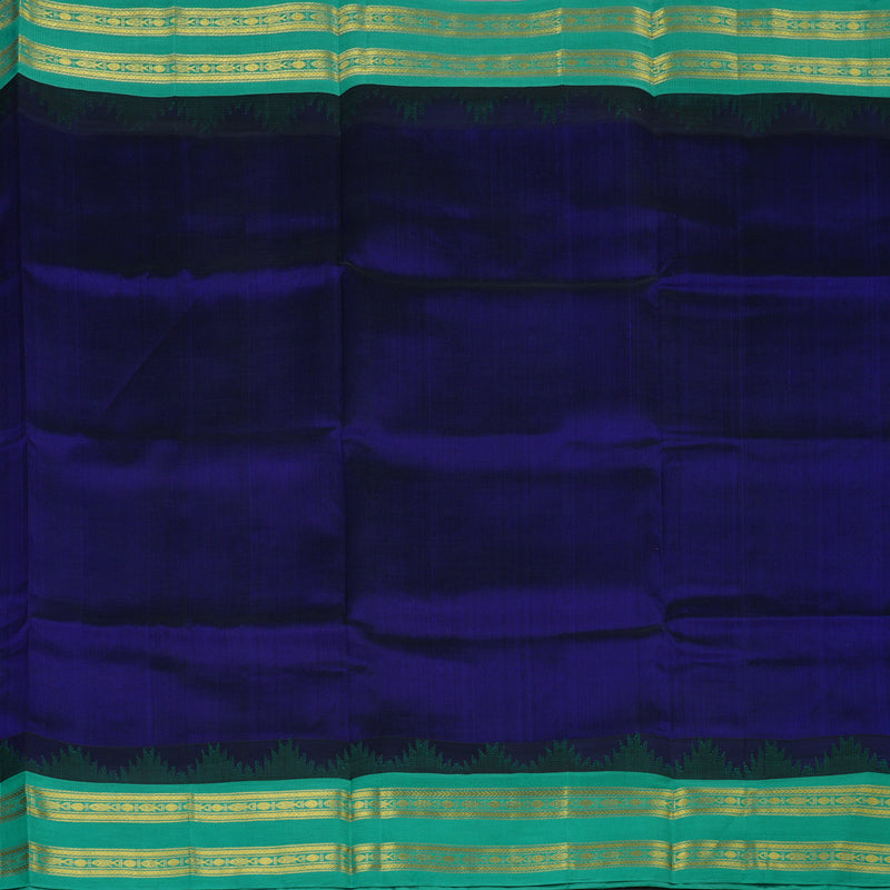 Hayagrivas Handloom Ink Blue Pure Silk Cotton Saree with Sea Green Border KBE1227I12-1