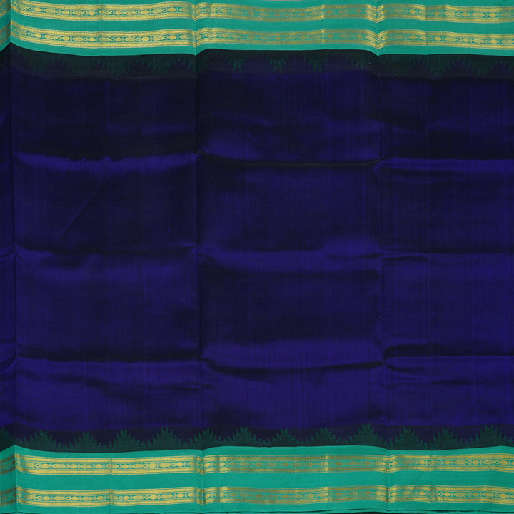 Hayagrivas Handloom Ink Blue Pure Silk Cotton Saree with Sea Green Border KBE1227I12-1