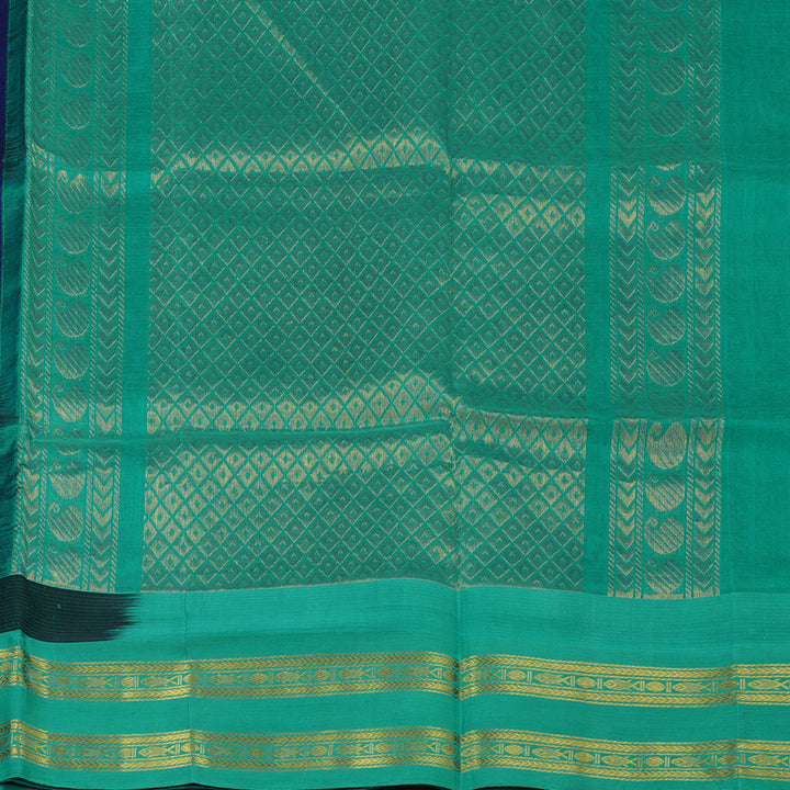 Hayagrivas Handloom Ink Blue Pure Silk Cotton Saree with Sea Green Border KBE1227I12-1