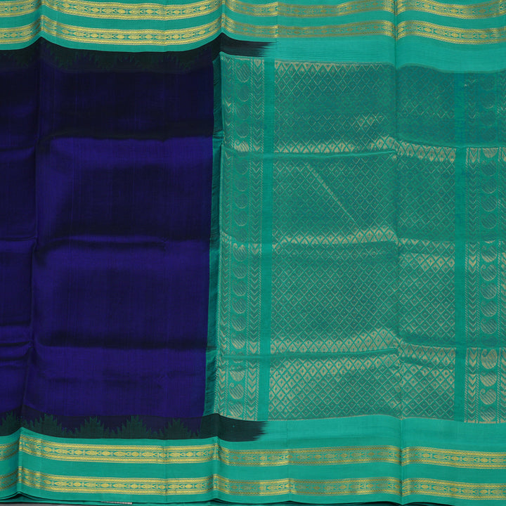 Hayagrivas Handloom Ink Blue Pure Silk Cotton Saree with Sea Green Border KBE1227I12-1
