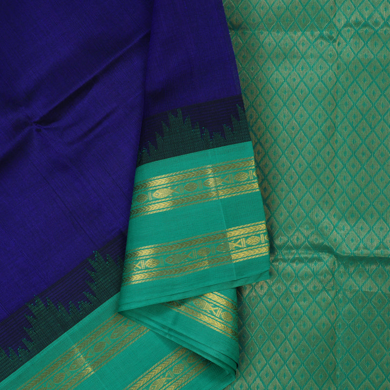 Hayagrivas Handloom Ink Blue Pure Silk Cotton Saree with Sea Green Border KBE1227I12-1