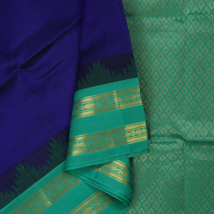 Hayagrivas Handloom Ink Blue Pure Silk Cotton Saree with Sea Green Border KBE1227I12-1