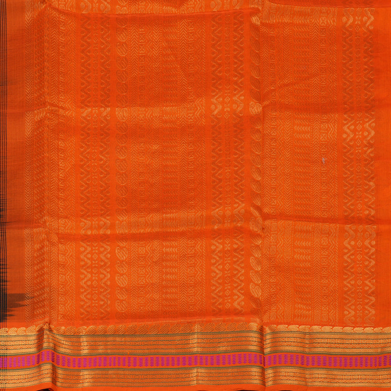 Hayagrivas Handloom Black Pure Silk Cotton Saree with Orange Border KBE1227I3-1