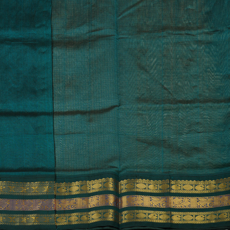 Hayagrivas Sandal Beige Pure Silk Cotton Saree with Deep Teal Border KBE1228I5-4