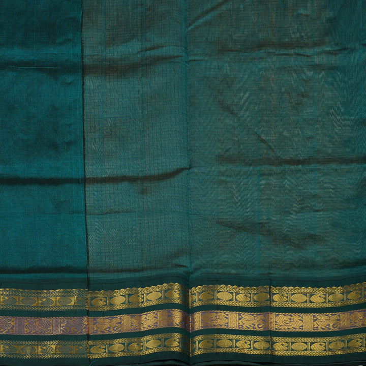 Hayagrivas Sandal Beige Pure Silk Cotton Saree with Deep Teal Border KBE1228I5-4