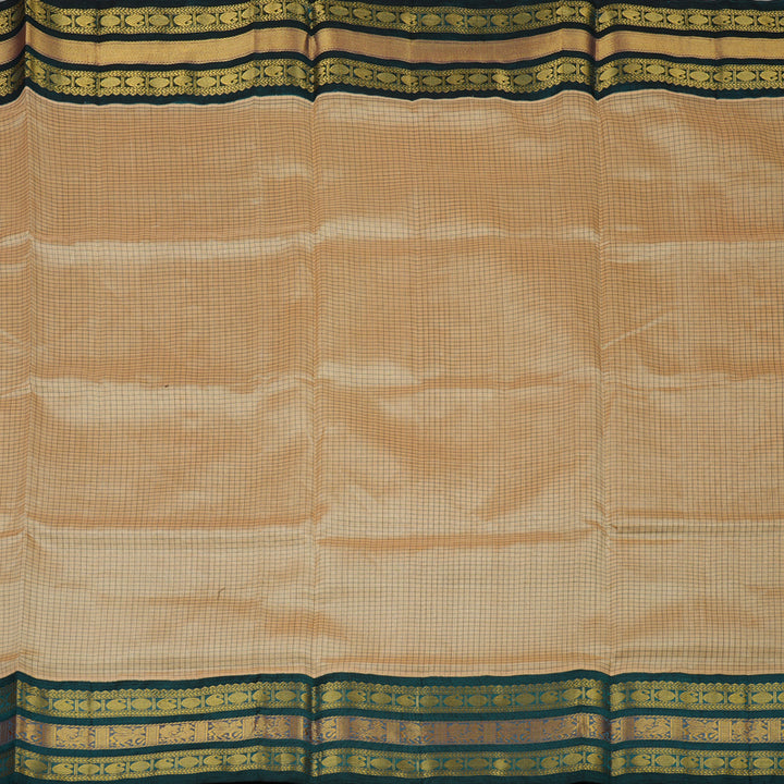 Hayagrivas Sandal Beige Pure Silk Cotton Saree with Deep Teal Border KBE1228I5-4