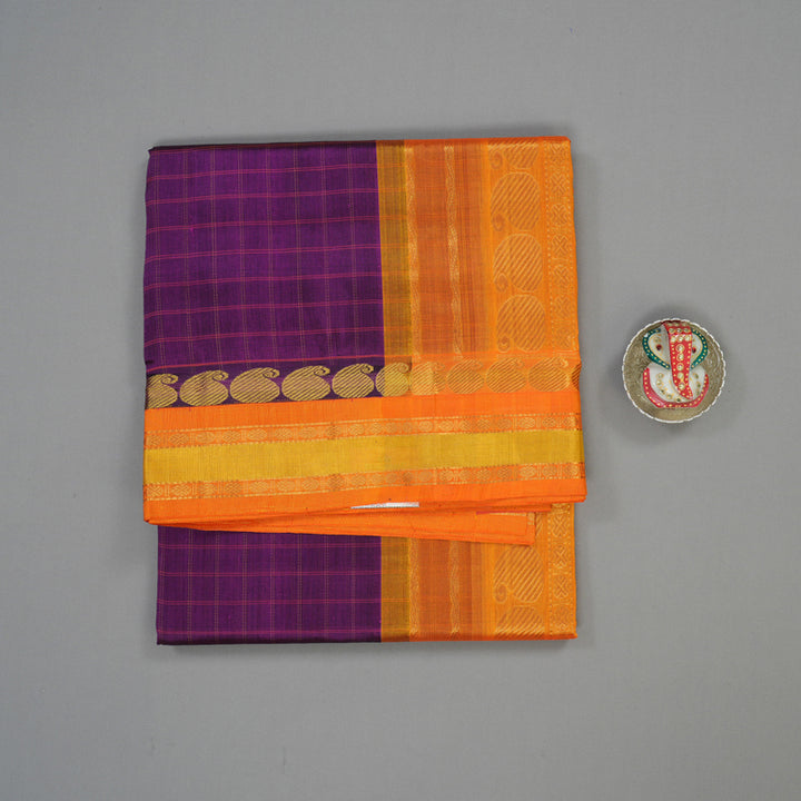 Hayagrivas Pure Silk Cotton Saree in Violet with Orange border KBE1228I6-4