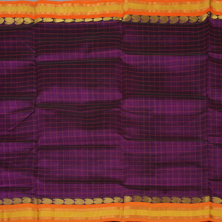 Hayagrivas Pure Silk Cotton Saree in Violet with Orange border KBE1228I6-4