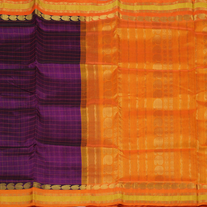 Hayagrivas Pure Silk Cotton Saree in Violet with Orange border KBE1228I6-4