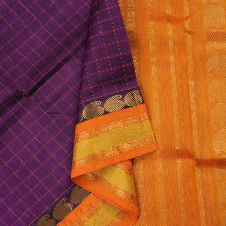 Hayagrivas Pure Silk Cotton Saree in Violet with Orange border KBE1228I6-4