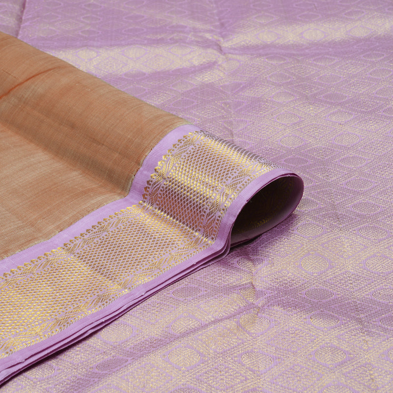Hayagrivas Handloom Mild Chocolate Brown Kanjivaram Silk Saree with Lavendar border KBE1220I2-7