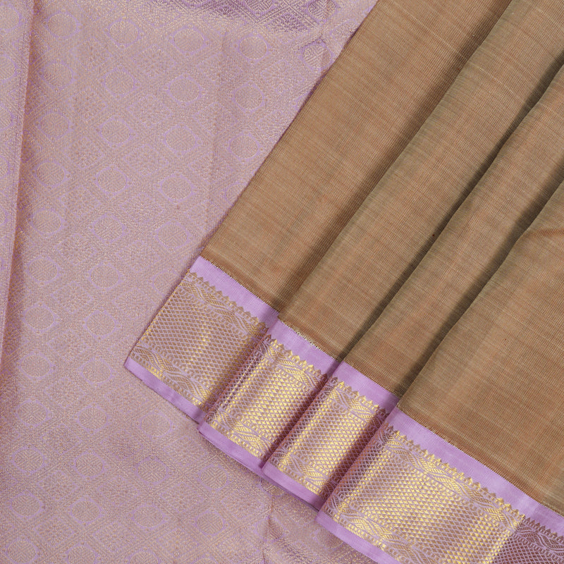 Hayagrivas Handloom Mild Chocolate Brown Kanjivaram Silk Saree with Lavendar border KBE1220I2-7