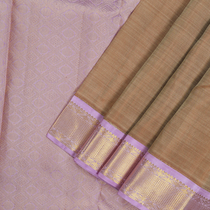 Hayagrivas Handloom Mild Chocolate Brown Kanjivaram Silk Saree with Lavendar border KBE1220I2-7