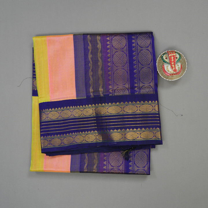 Hayagrivas Handloom Multicolour Stripes Pure Silk Cotton Saree with Purplish-Blue Border KBE1229I6-2