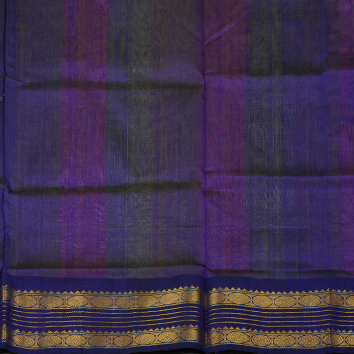 Hayagrivas Handloom Multicolour Stripes Pure Silk Cotton Saree with Purplish-Blue Border KBE1229I6-2