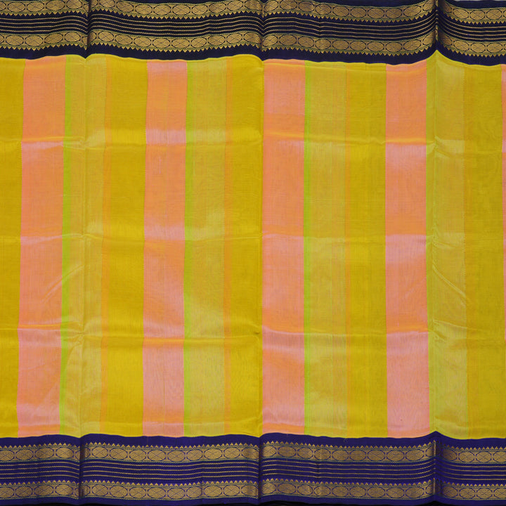 Hayagrivas Handloom Multicolour Stripes Pure Silk Cotton Saree with Purplish-Blue Border KBE1229I6-2