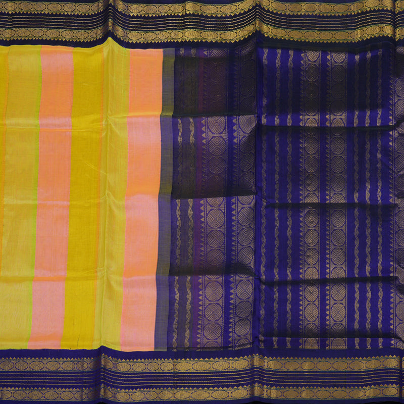 Hayagrivas Handloom Multicolour Stripes Pure Silk Cotton Saree with Purplish-Blue Border KBE1229I6-2