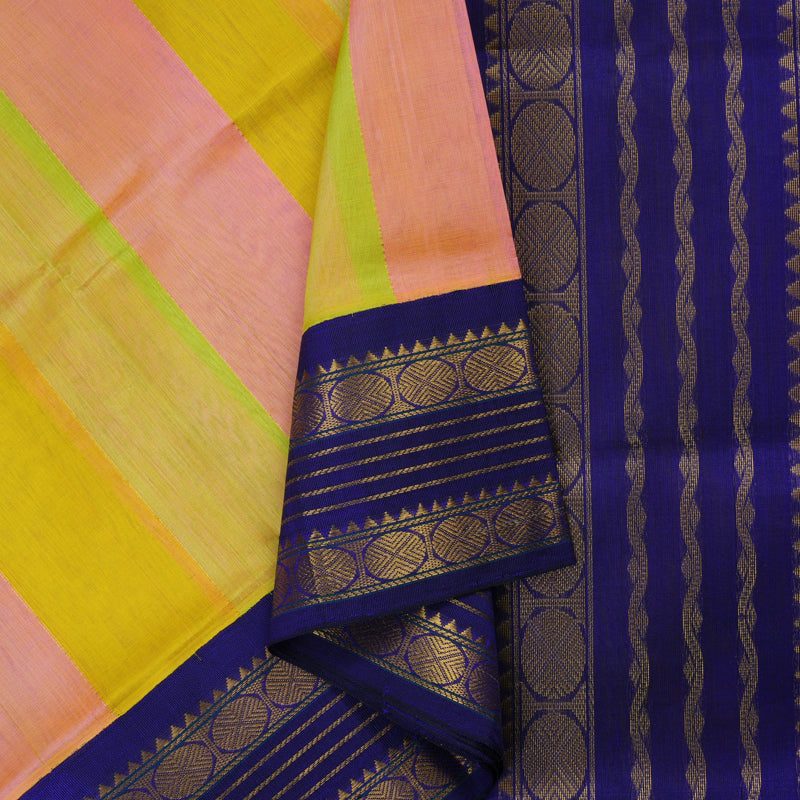 Hayagrivas Handloom Multicolour Stripes Pure Silk Cotton Saree with Purplish-Blue Border KBE1229I6-2