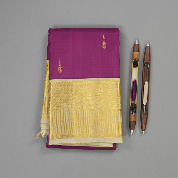 Hayagrivas Handloom Violet Kanjivaram Silk Saree with Half White Border KBE1232I2-2