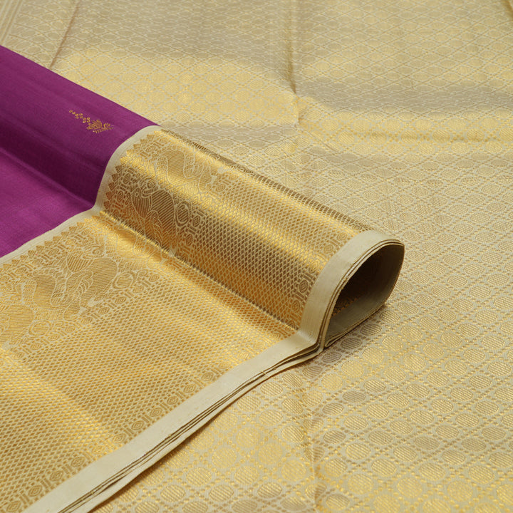 Hayagrivas Handloom Violet Kanjivaram Silk Saree with Half White Border KBE1232I2-2