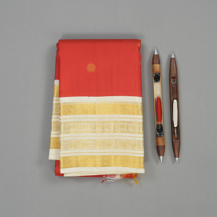 Hayagrivas Handloom Red Kanjivaram Silk Saree with Half White Border KBE1232I2-3
