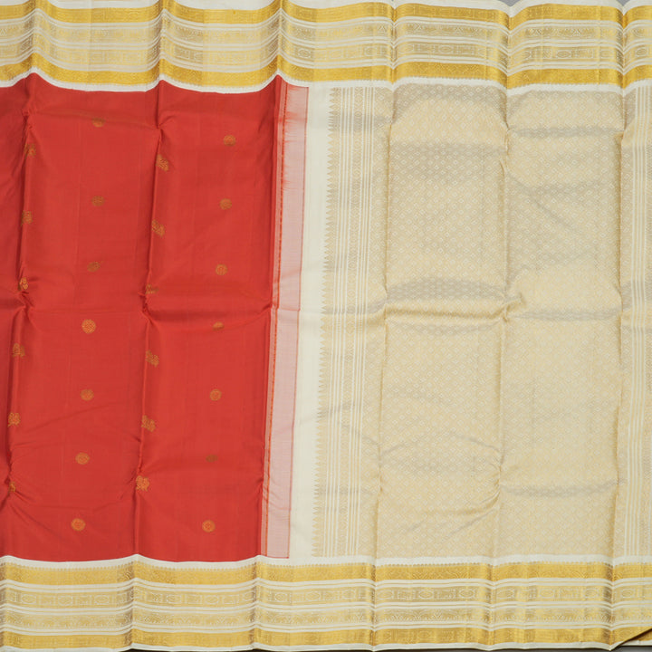 Hayagrivas Handloom Red Kanjivaram Silk Saree with Half White Border KBE1232I2-3