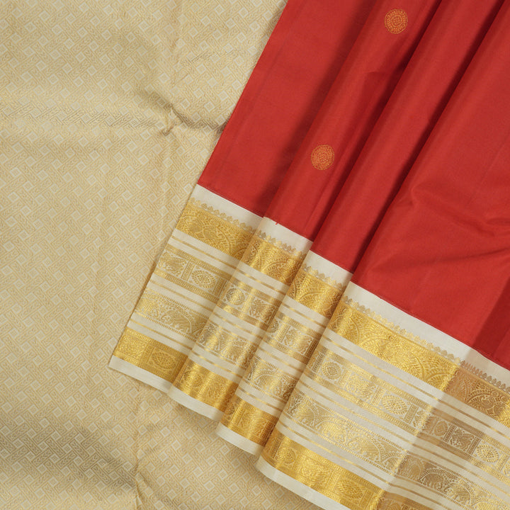 Hayagrivas Handloom Red Kanjivaram Silk Saree with Half White Border KBE1232I2-3