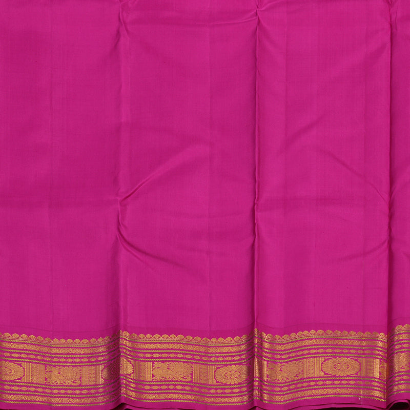 Hayagrivas Handloom Muted Golden Yellow Kanjivaram Silk Saree with Rani Pink Border KBE1232I2-4