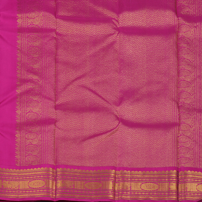 Hayagrivas Handloom Muted Golden Yellow Kanjivaram Silk Saree with Rani Pink Border KBE1232I2-4