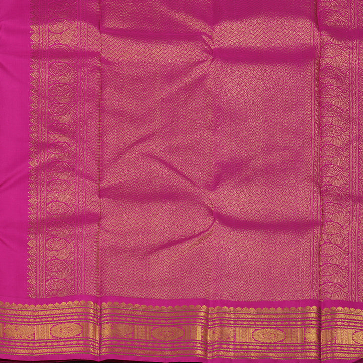 Hayagrivas Handloom Muted Golden Yellow Kanjivaram Silk Saree with Rani Pink Border KBE1232I2-4