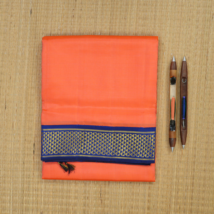 Hayagrivas Handloom Peach Orange Kanjivaram Silk Saree with Ink Blue Border KBE1233I10-4