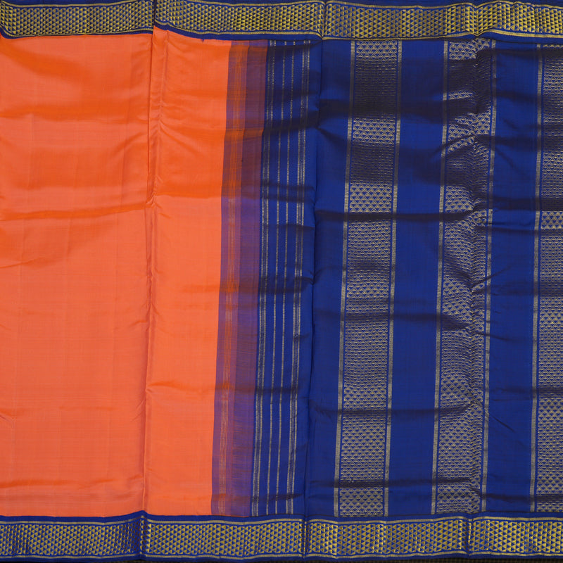 Hayagrivas Handloom Peach Orange Kanjivaram Silk Saree with Ink Blue Border KBE1233I10-4