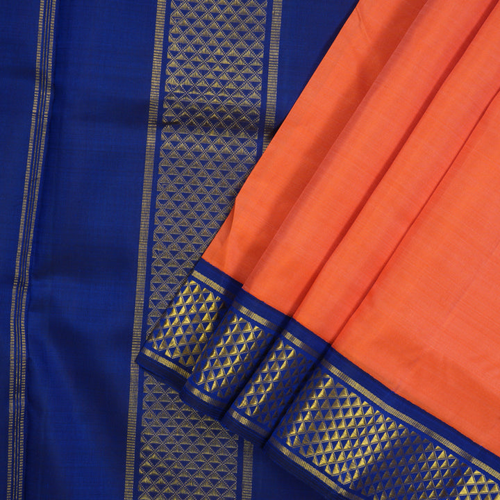 Hayagrivas Handloom Peach Orange Kanjivaram Silk Saree with Ink Blue Border KBE1233I10-4