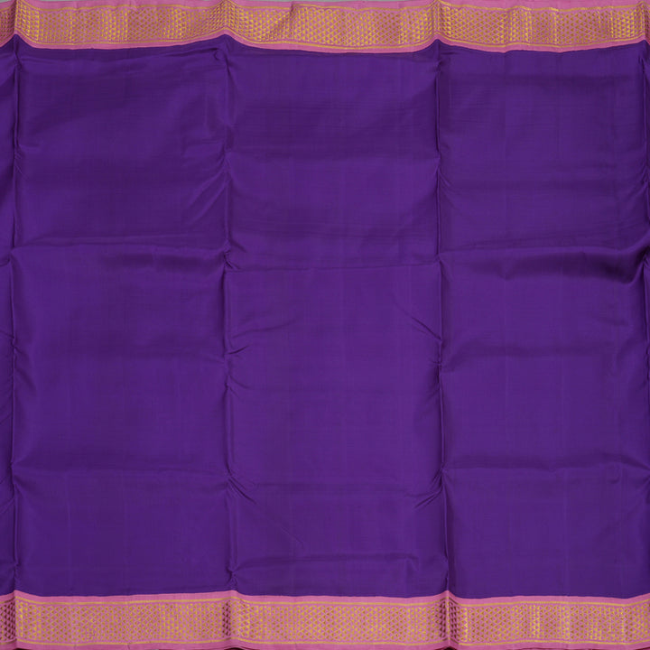 Hayagrivas Handloom Violet Kanjivaram Ten Yards Silk Saree with Lotus Pink Border KBE1233I10-5