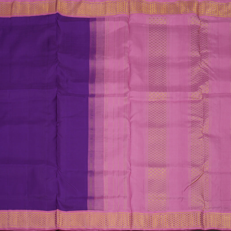 Hayagrivas Handloom Violet Kanjivaram Ten Yards Silk Saree with Lotus Pink Border KBE1233I10-5