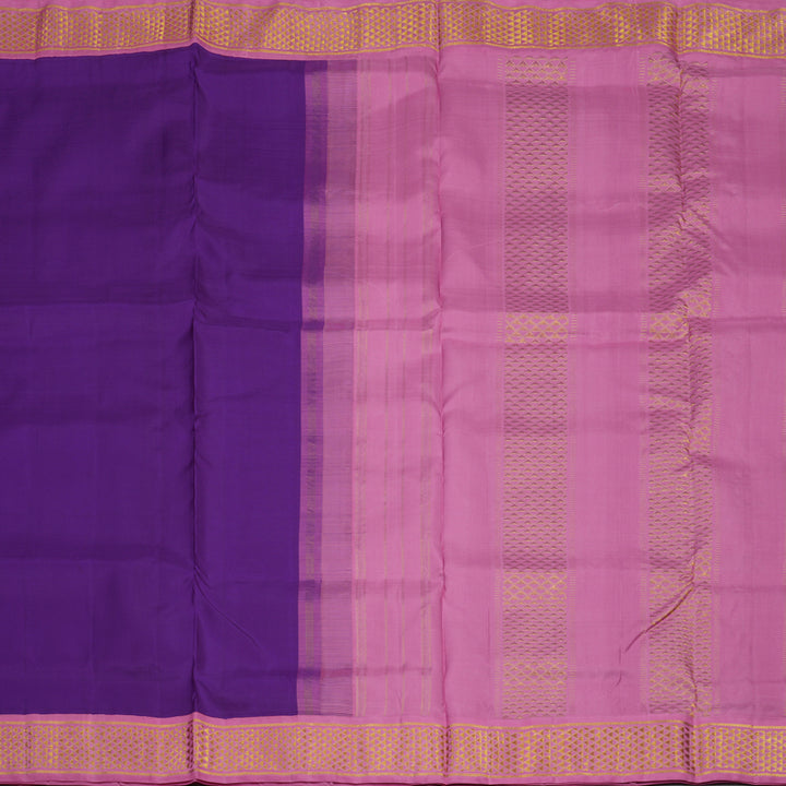 Hayagrivas Handloom Violet Kanjivaram Ten Yards Silk Saree with Lotus Pink Border KBE1233I10-5