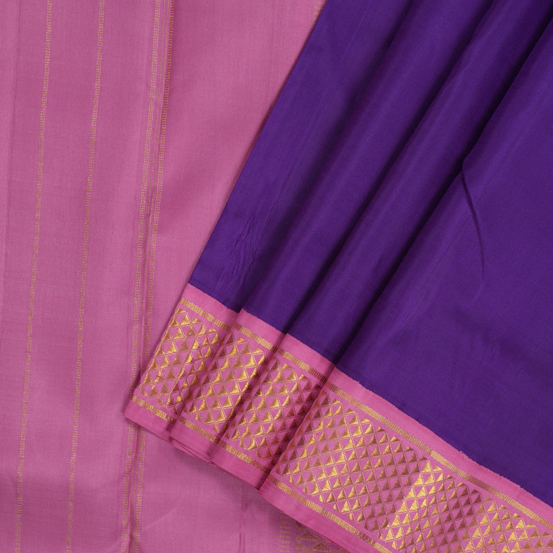 Hayagrivas Handloom Violet Kanjivaram Ten Yards Silk Saree with Lotus Pink Border KBE1233I10-5