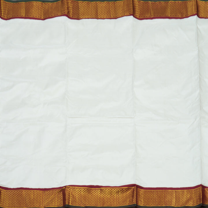 Hayagrivas Handloom White Kanjivaram Ten Yards Silk Saree with Maroon Border KBE1233I11-3