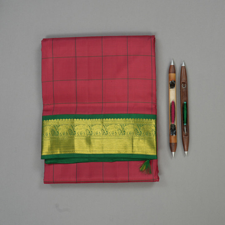 Hayagrivas Handloom Maroon Kanjivaram Ten Yards Silk Saree with Dark Green Border KBE1233I13-2