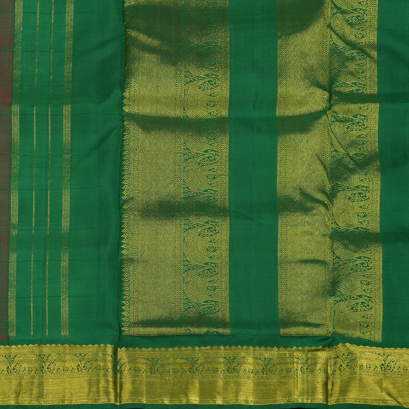Hayagrivas Handloom Maroon Kanjivaram Ten Yards Silk Saree with Dark Green Border KBE1233I13-2