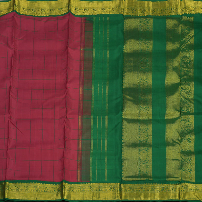 Hayagrivas Handloom Maroon Kanjivaram Ten Yards Silk Saree with Dark Green Border KBE1233I13-2