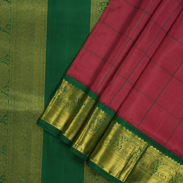 Hayagrivas Handloom Maroon Kanjivaram Ten Yards Silk Saree with Dark Green Border KBE1233I13-2