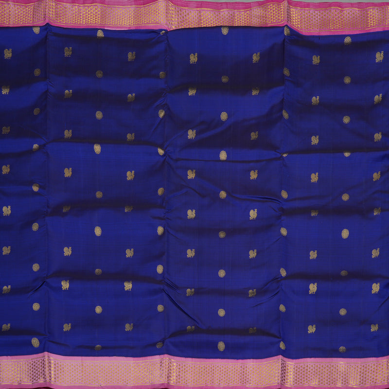 Hayagrivas Handloom Royal Blue Ten Yards Silk Saree with Rose Pink Border KBE1233I14-1