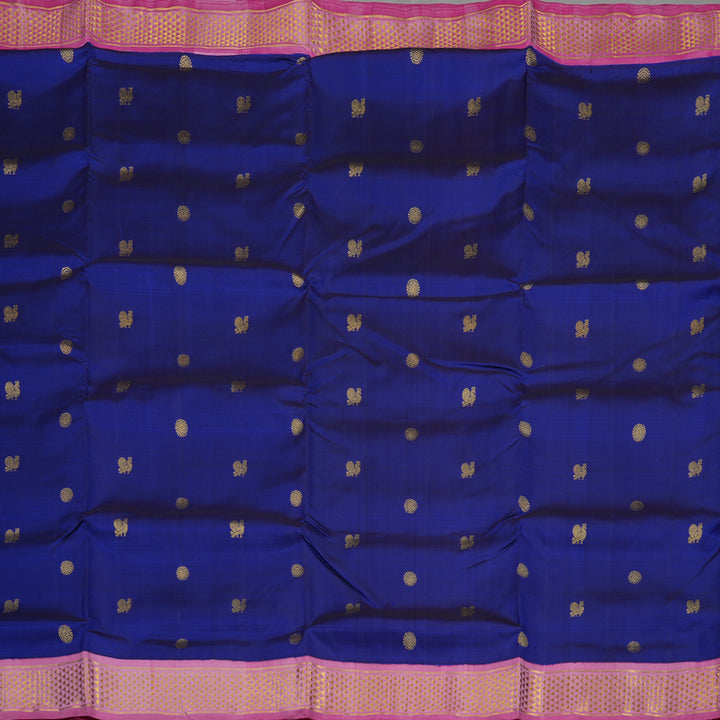Hayagrivas Handloom Royal Blue Ten Yards Silk Saree with Rose Pink Border KBE1233I14-1
